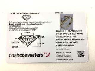 anillo oro 18k con piedra con diamante de laboratorio