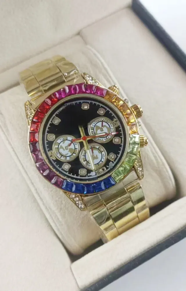 Reloj Unisex Dorado con Bisel Multicolor