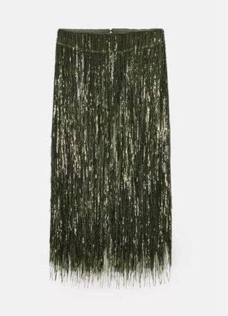 Falda Zara flecos verde Talla L (40)