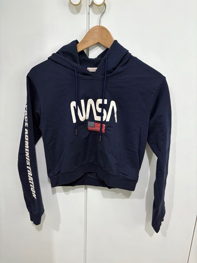 Sudadera crop NASA azul marino – Talla S