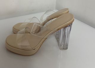 Tacones Beige Plataforma Transparente