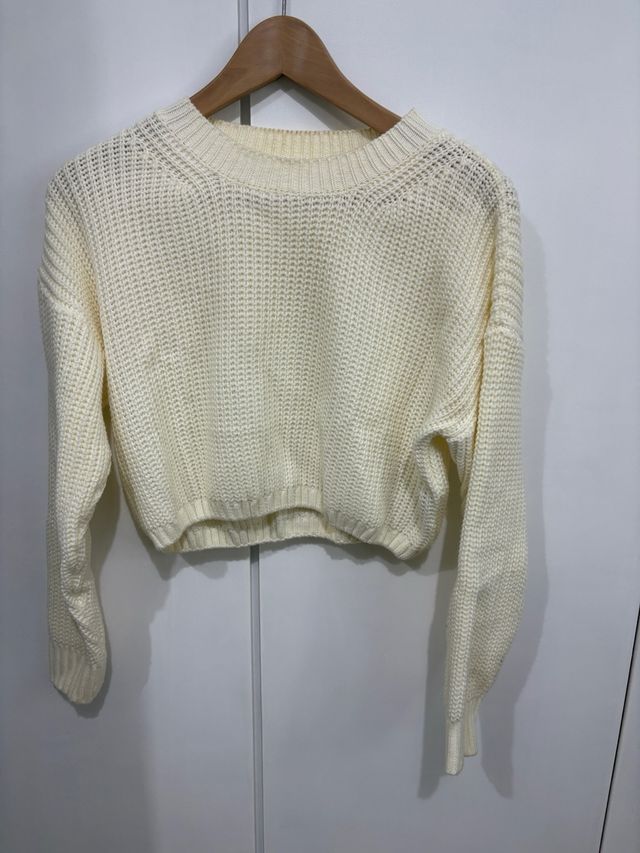 Jersey crop de punto crudo / blanco roto – Talla S