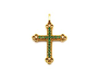 crucifijo oro 18k con piedra con diamante,esmeralda