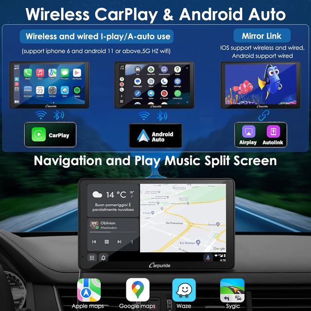 Pantalla Carpuride Inalámbrica Android Auto CarPla