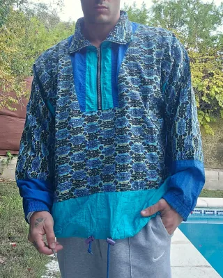 Chaqueta Vintage Estampada Azul