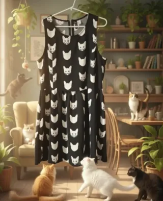 Vestido negro estampado gatos Talla L