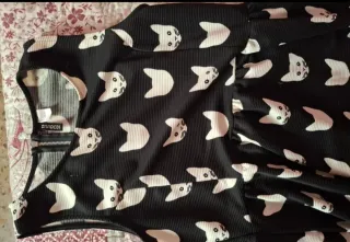 Vestido negro estampado gatos Talla L