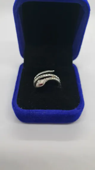 Anillo Serpiente Plata Ley 925 Ojos Rojos