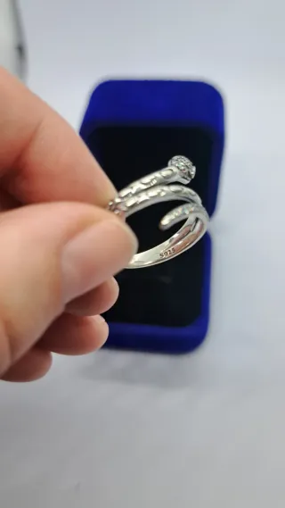 Anillo Serpiente Plata Ley 925 Ojos Rojos