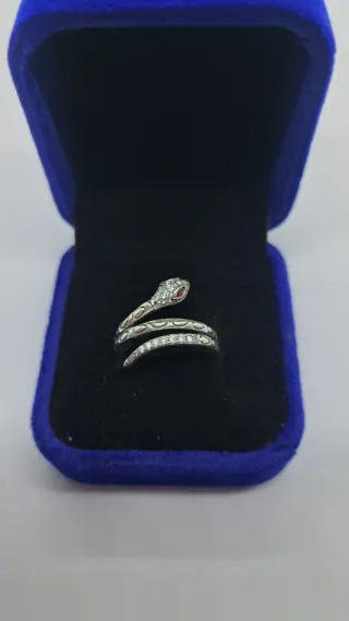 Anillo Serpiente Plata Ley 925 Ojos Rojos