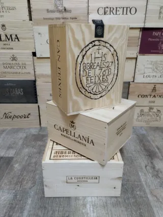 3 Scatole in legno con coperchio scorrevole decorative per vino