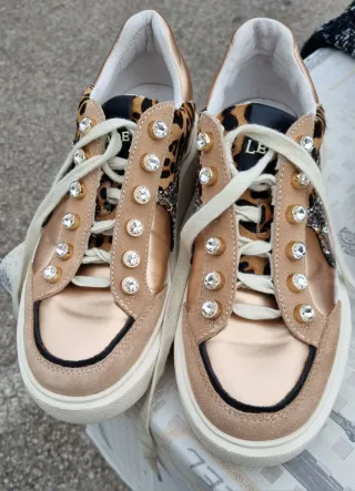 Scarpe LeJadé donna oro con stampa leopardata