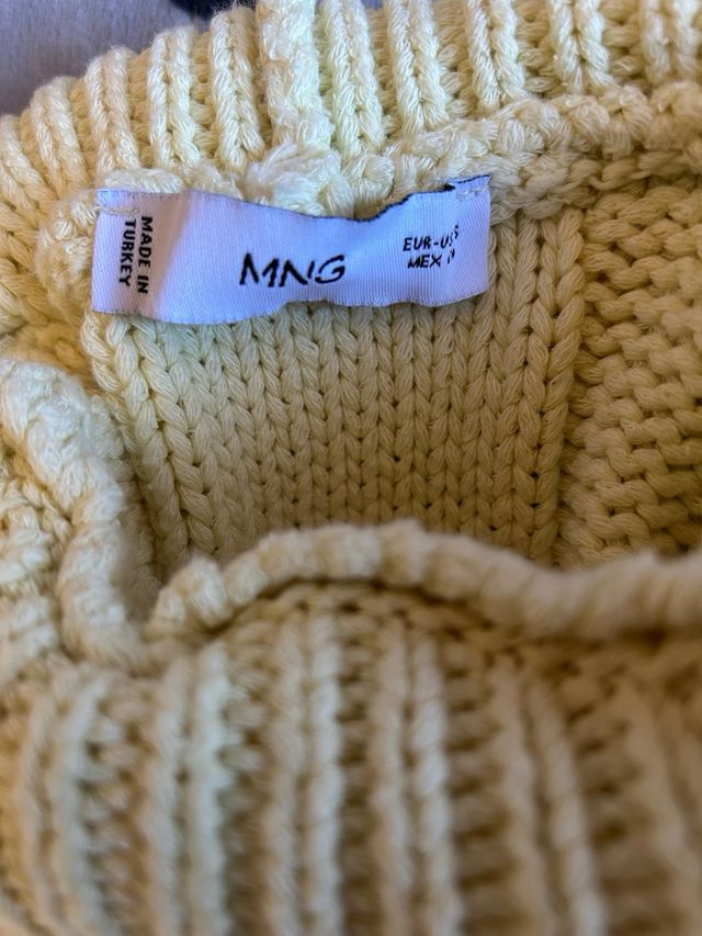 Chaleco Mango Punto Cuello Vuelto Amarillo S