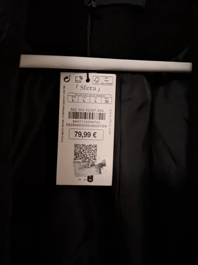 Abrigo largo negro nuevo, con etiqueta
