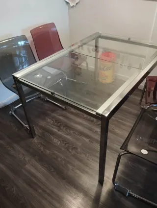 Mesa de cristal y acero 125x85cm