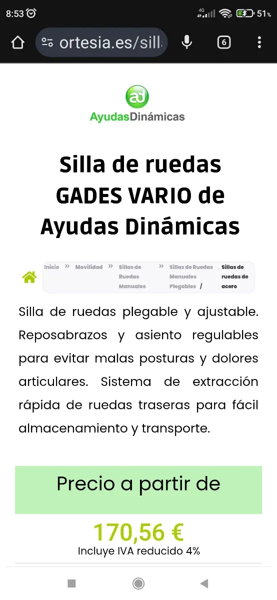 Silla de ruedas GADES VARIO plegable