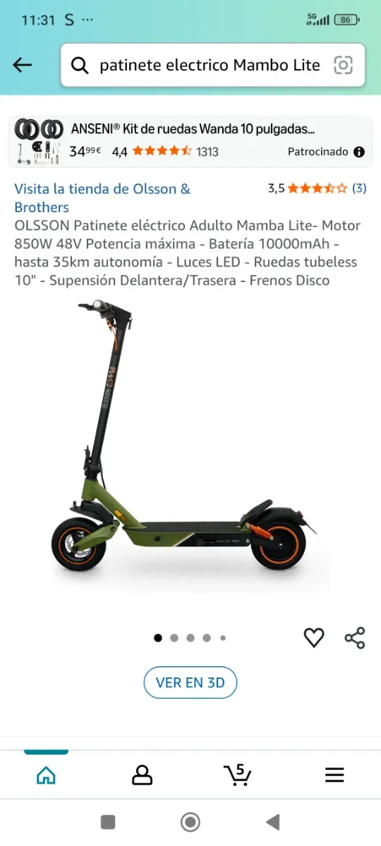 Patinete Eléctrico Verde y Naranja