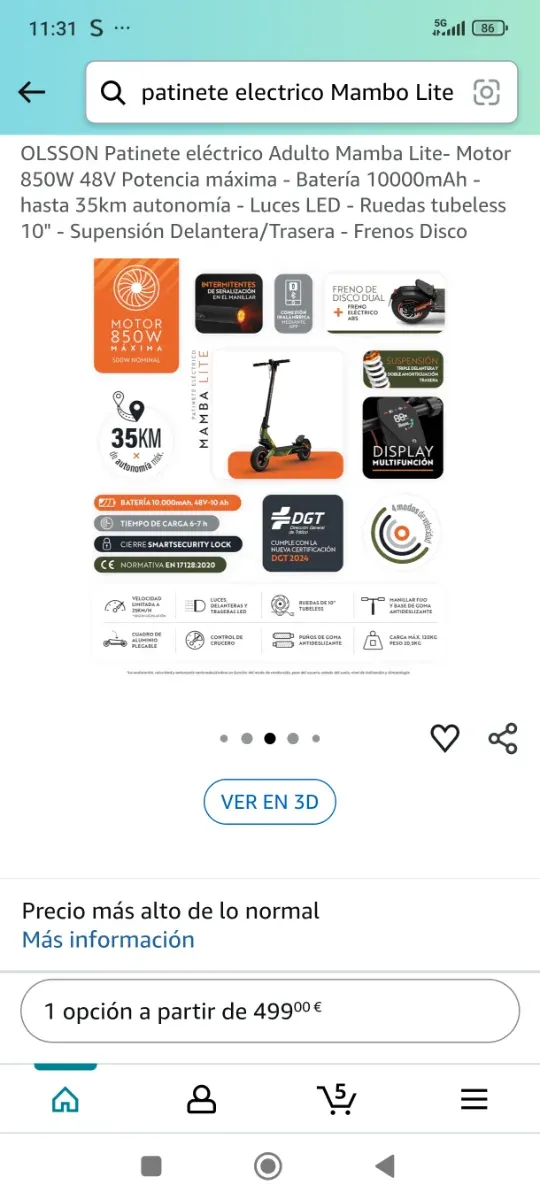 Patinete Eléctrico Verde y Naranja