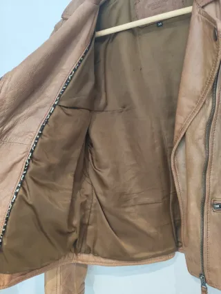 Cazadora cuero mujer marrón