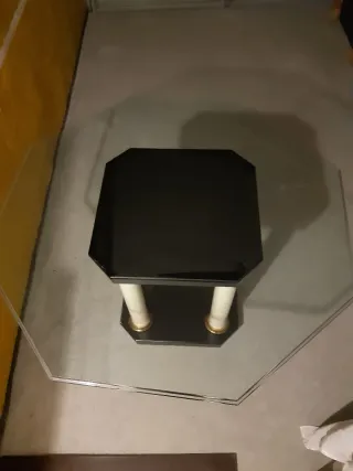 Mesa cristal grueso metal negro y transparente