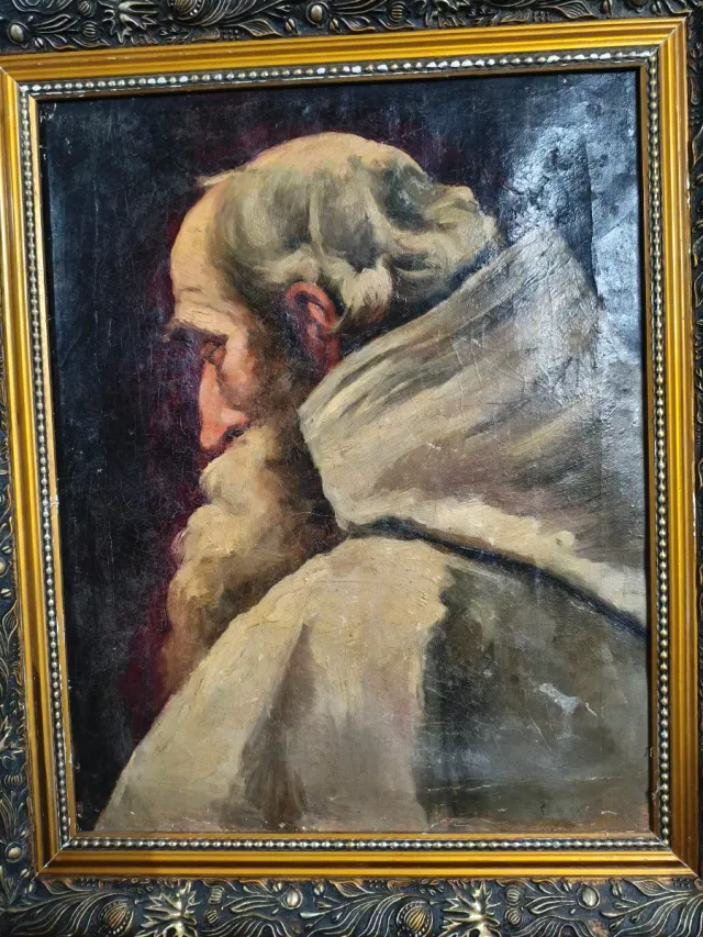 Antico dipinto ritratto uomo barbuto