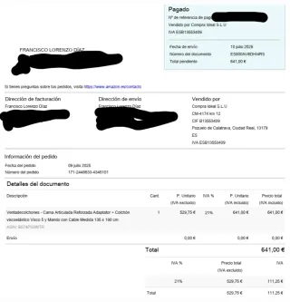 Cama articulada + colchón viscoelástico 135x190