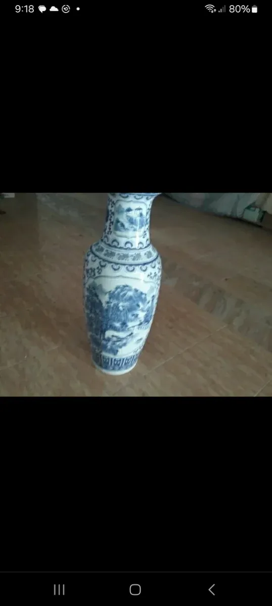 Jarrón Alto Porcelana Azul y Blanco 110cm