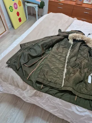 Parka Zara T L Forro Interior Verde Militar