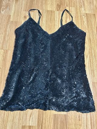 Top Lencero Seda Lentejuelas Negras Talla 40