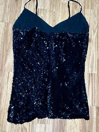 Top Lencero Seda Lentejuelas Negras Talla 40