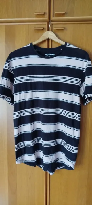 Camiseta Jack&Jones Rayas Negro y rosa palido