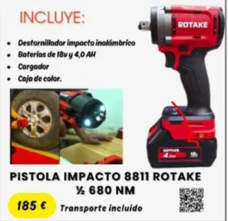 Pistola de impacto Rotake 1/2 680 Nm