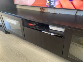 Mueble TV Negro Madera y Cristal