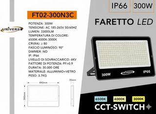 Faretto LED 300W IP66 CCT-SWITCH FT02-300N3C