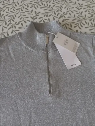 Jersey Mango cuello alto cremallera plateado