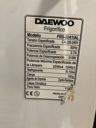 Frigorífico Daewoo para reparación o despiece