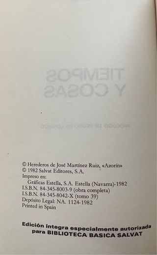 Libro “Tiempos y Cosas” de Azorín
