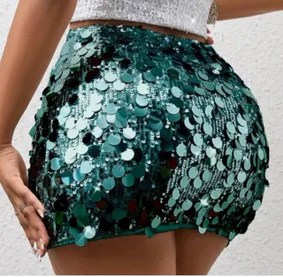 Falda corta lentejuelas turquesa
