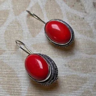 Pendientes Plata 925 Coral Rojo