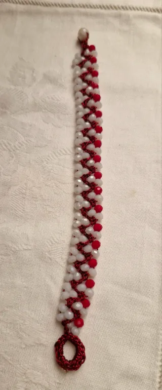 Braccialetto Tessuto Fatto a Mano Rosso Bianco