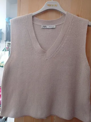 Chaleco Zara punto algodón beige S