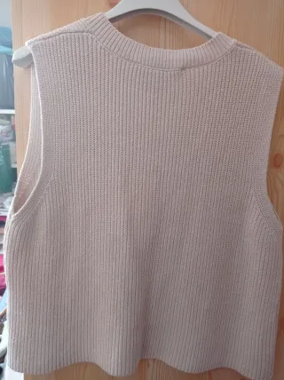 Chaleco Zara punto algodón beige S