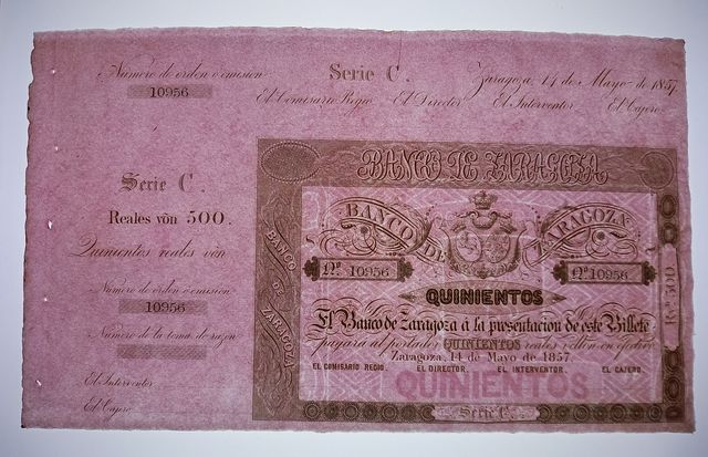 Billete 500 Reales 1857 Banco Zaragoza SC