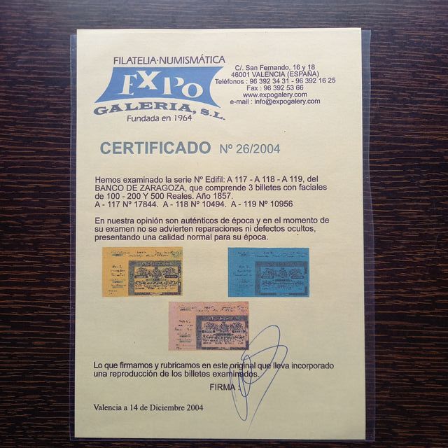 Billete 500 Reales 1857 Banco Zaragoza SC