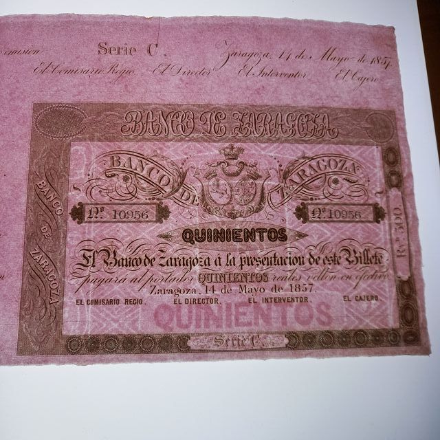 Billete 500 Reales 1857 Banco Zaragoza SC