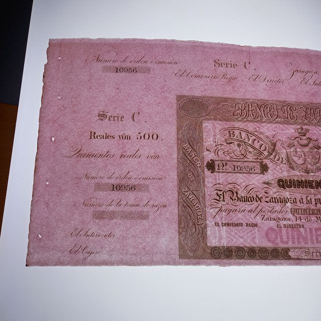 Billete 500 Reales 1857 Banco Zaragoza SC