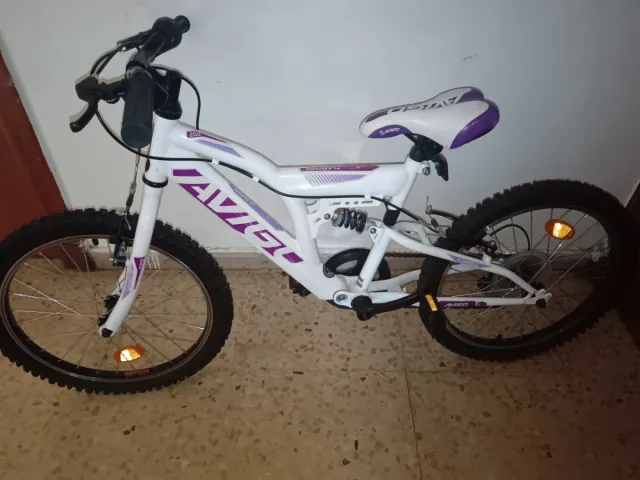 Bicicleta blanca y morada