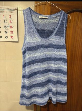 Top Zara Rayas Azul y Blanco