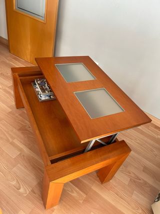 Mesa de centro elevable madera y cristal
