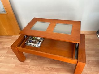 Mesa de centro elevable madera y cristal